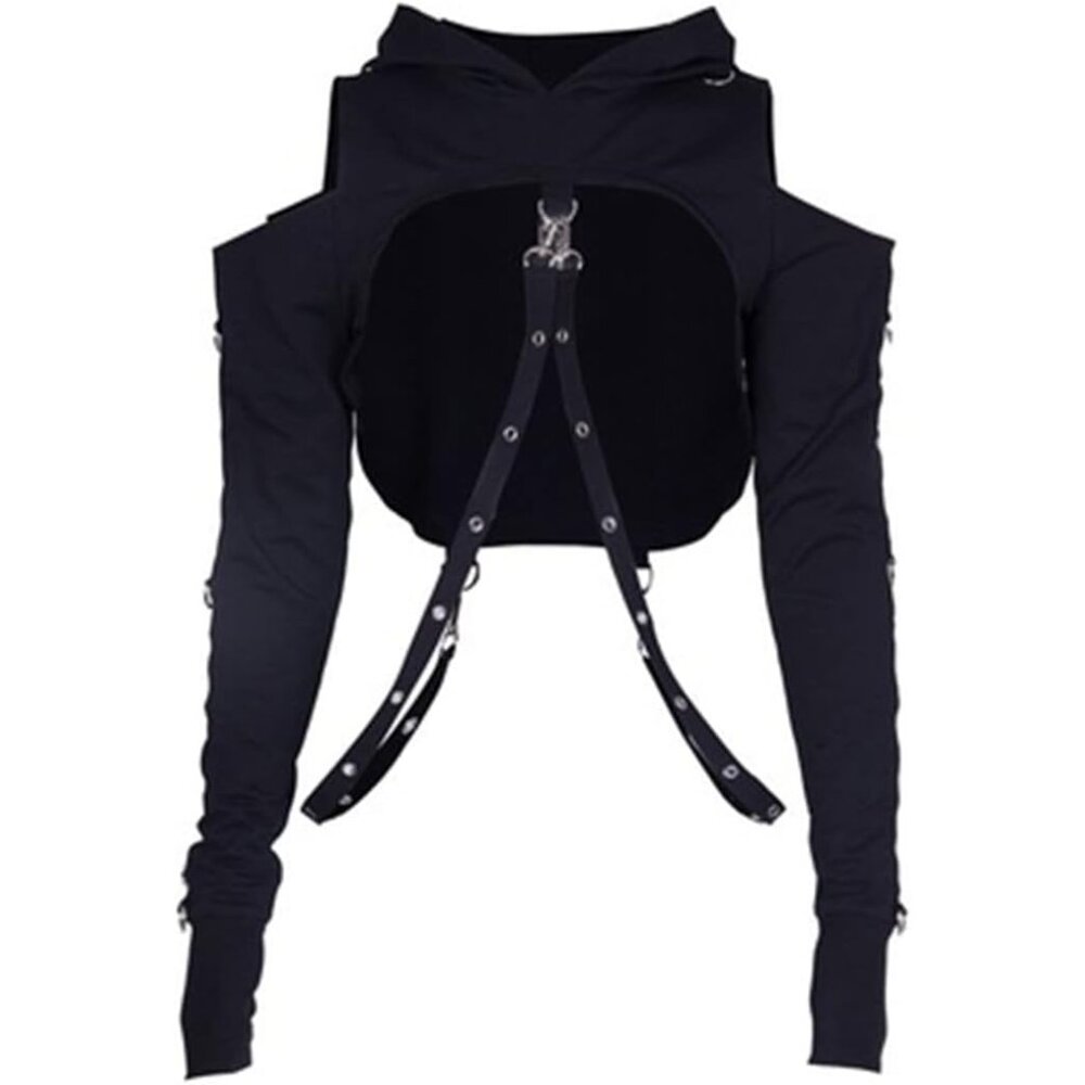 Womens Gothic Punk Hoodie Crop Top Long Sleeve Streetwear For Raves